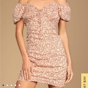 Lulu’s Peach Floral Off-the-Shoulder Dress